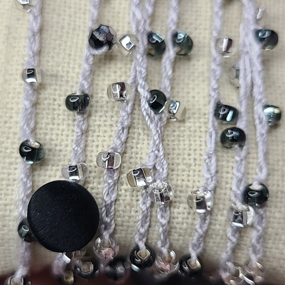Women's Wrap Bracelet Size XL Light Gray Clear Glass Black Beads Handmade Cute - Picture 3 of 3
